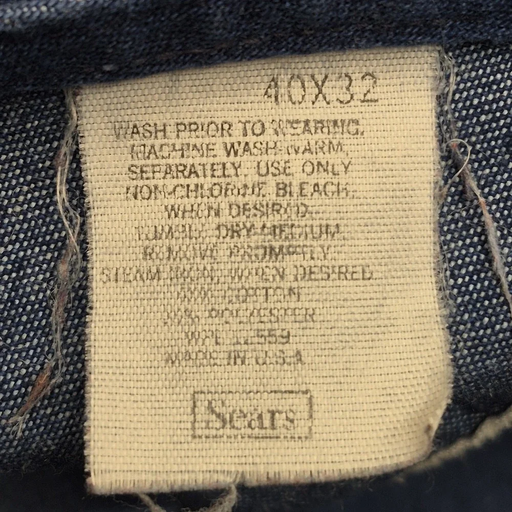 Vintage Sears Denim Overalls Mens 40x30 Blue Workwear Union Made Grunge USA